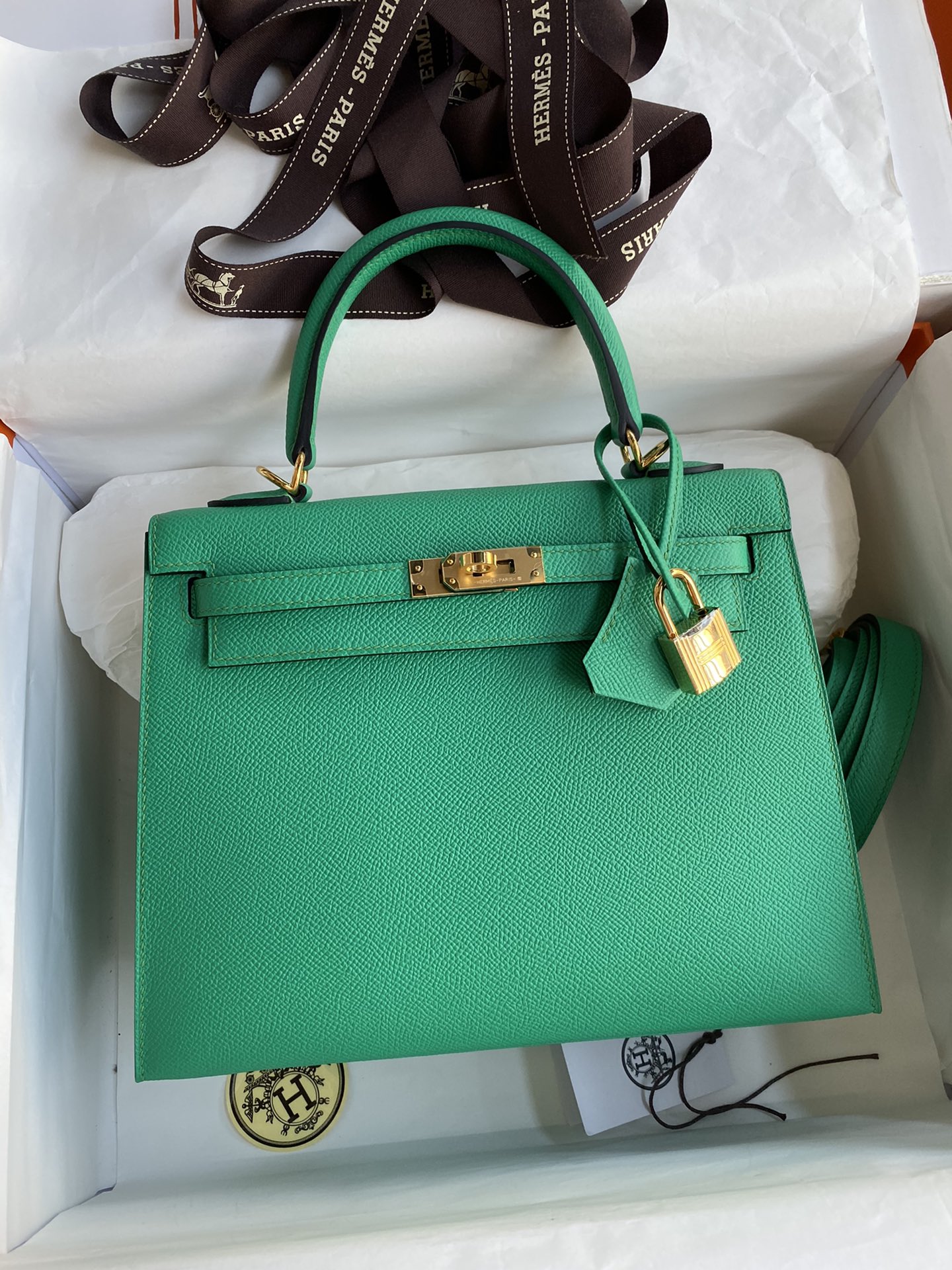 Hermes Kelly 25cm Handbag Shoulder Bag in Vert Empire Epsom Leather